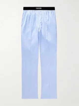 Velvet-Trimmed Stretch-Silk Satin Pyjama Trousers