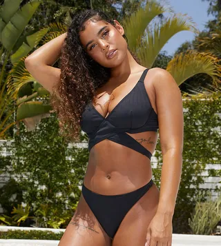 Wolf & Whistle x Malaika Terry Fuller Bust Exclusive underwire bikini top with strapping detail in black