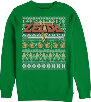 Men's Nintendo Ugly Christmas Legend of Zelda Sweatshirt - Kelly Green - 3X Large