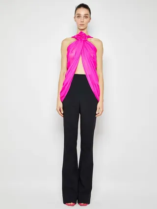 Ella halter draped open chiffon top