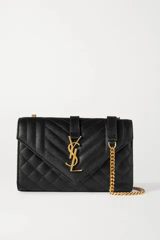 SAINT LAURENT - Envelope Small Quilted Textured-leather Shoulder Bag - Black