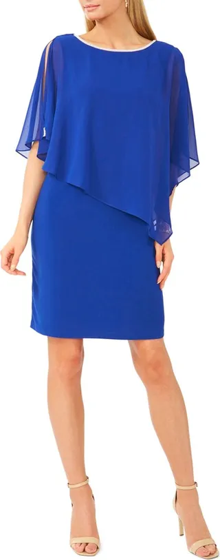 Rhinestone Trim Cape Overlay Dress