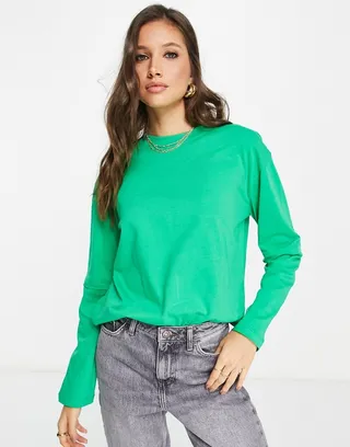 ASOS DESIGN long sleeve double layer oversized T-shirt in green