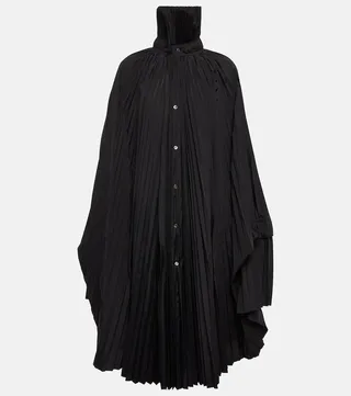 High-neck pleated midi dress