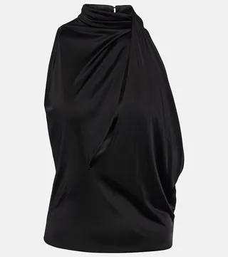 Cutout turtleneck satin top
