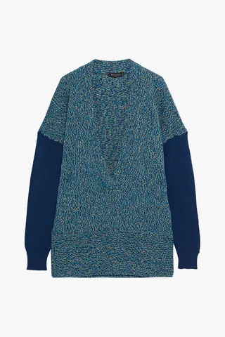 Two-tone marled wool and cashmere-blend sweater