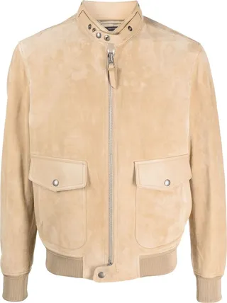 Zip-Up Suede Bomber Jacket