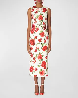 Floral Print Column Midi Dress
