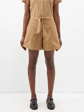 Canberra Pleated Cotton-canvas Shorts