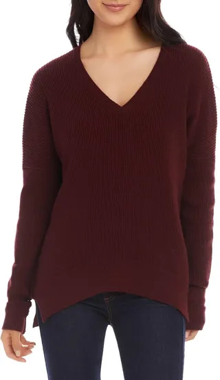 Womens Knit V Neck Pullover Sweater