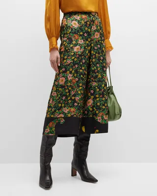 Ryan Wide-Leg Floral-Print Twill Pants