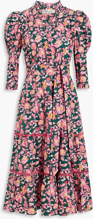 Leylani tiered belted floral-print cotton-poplin dress