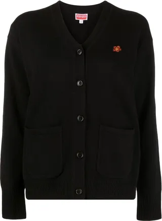 logo-lettering V-neck cardigan