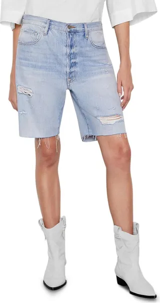 Womens Denim Destroyed Bermuda Shorts