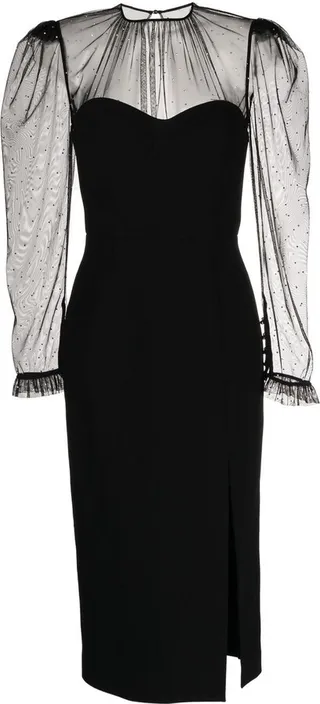 Alyssa sheer-sleeves midi dress