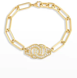 Yellow Gold Menottes R15 Extra-Large Bracelet with Full Diamonds
