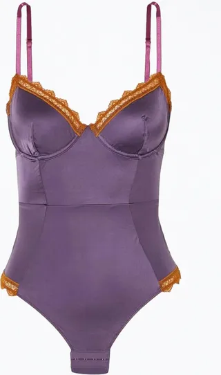 Aralie Lace Trim Underwired Bodysuit In Dark Purple