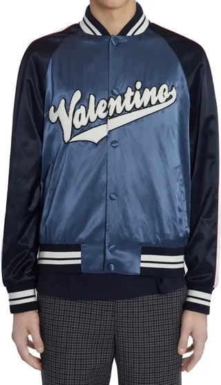 Embroidered Logo Satin Bomber Jacket
