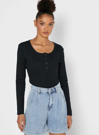 Henley Button Down Long Sleeve Top