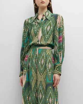 Londyn Ikat-Print Collared Top