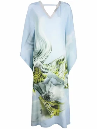 Graphic-Print Silk Kaftan