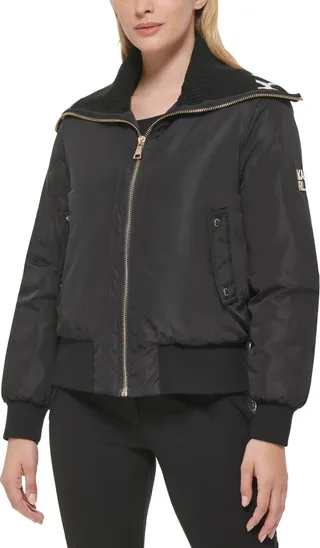 Water Resistant Knit Logo Collar Bomber Jacket
