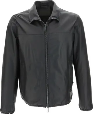 Emporio Armani Zip-Up Long Sleeved Leather Jacket
