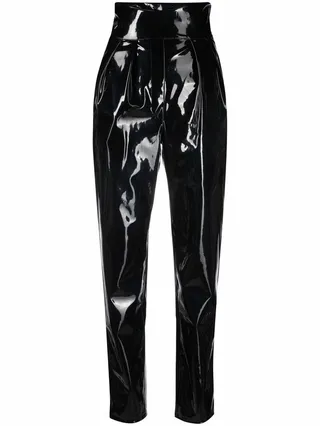 High-Waisted Long Latex Trousers