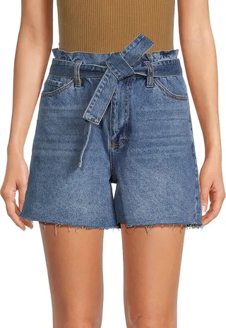 Paperbag Belted Denim Shorts