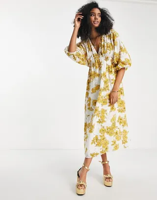 ASOS EDITION gathered waist broderie midi dress in floral print