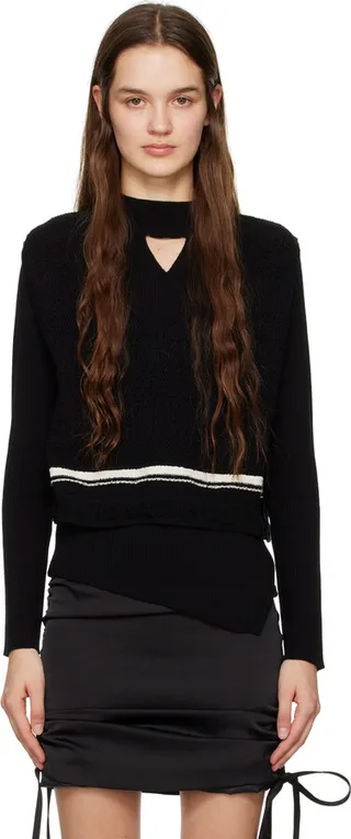 J KOO Black V-Neck Sweater