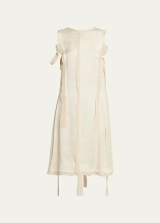 Deconstructed Satin Short Dress with Vertical Fray Detail