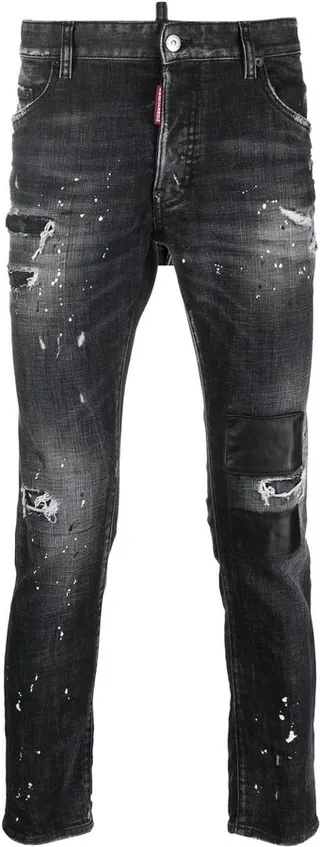 Distressed-Finish Denim Jeans