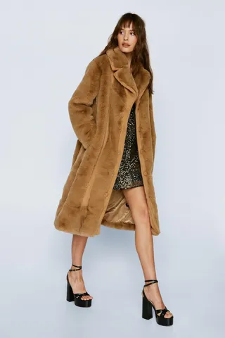 Nasty Gal Womens Premium Faux Fur Panelled Wool Coat