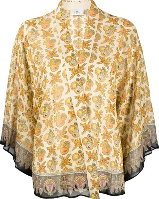 Graphic-Print Silk Poncho