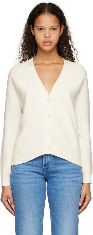 BOSS White Y-Neck Cardigan