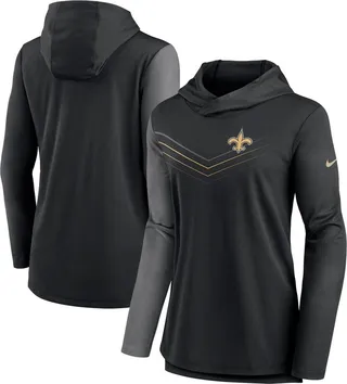 Women's Nike Black and Heathered Charcoal New Orleans Saints Chevron Hoodie Performance Long Sleeve T-shirt
