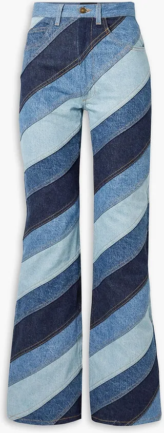 Striped patchwork high-rise flared jeans