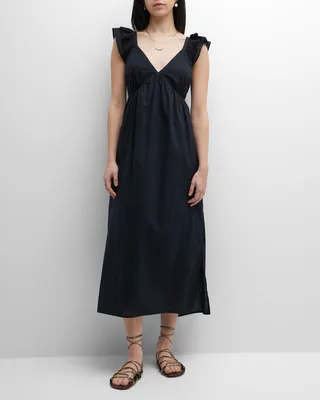 Leia Flutter-Sleeve Empire Midi Dress
