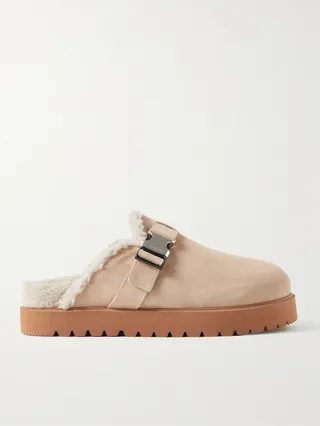 Mon Faux Shearling-Lined Suede Clogs