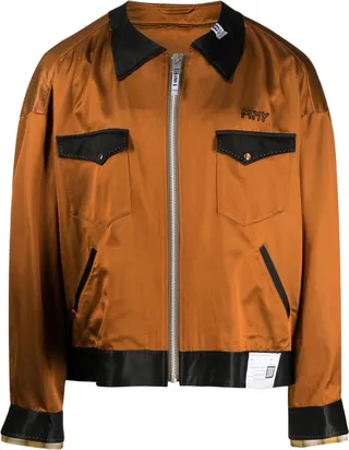 Embroidered-Logo Satin Bomber Jacket