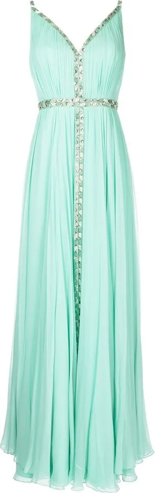 crystal-embellished V-neck gown