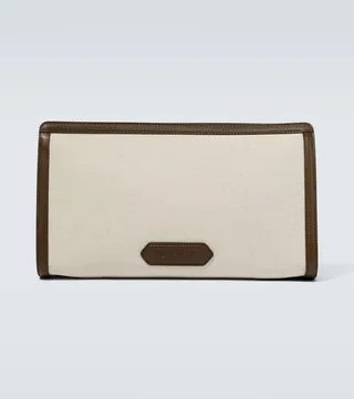 Leather-trimmed canvas pouch