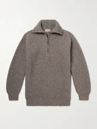 Ribbed Cashmere Half-Zip Sweater