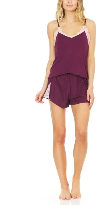 Laundry by Shelli Segal Women's Shiny Microfiber Lace 2pc Set