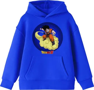Dragonball Z Goku Riding a Cloud with Circle Background and Title Logo Youth Royal Blue Graphic Hoodie-XL