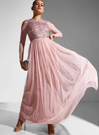 Cold Shoulder Embellished Dress