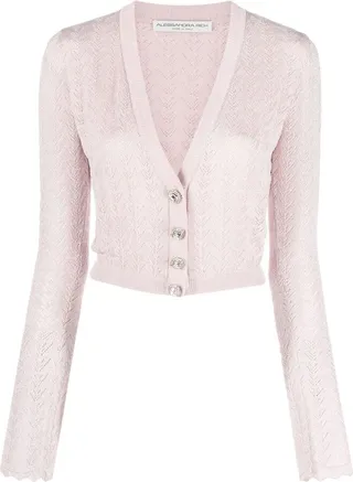 V-neck flared-cuff cardigan
