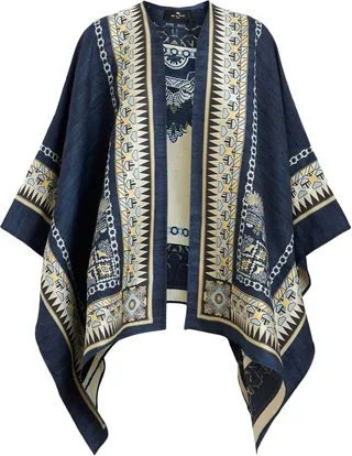 Geometric-Print Denim Cape