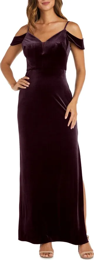 Cold Shoulder Velvet Sheath Gown